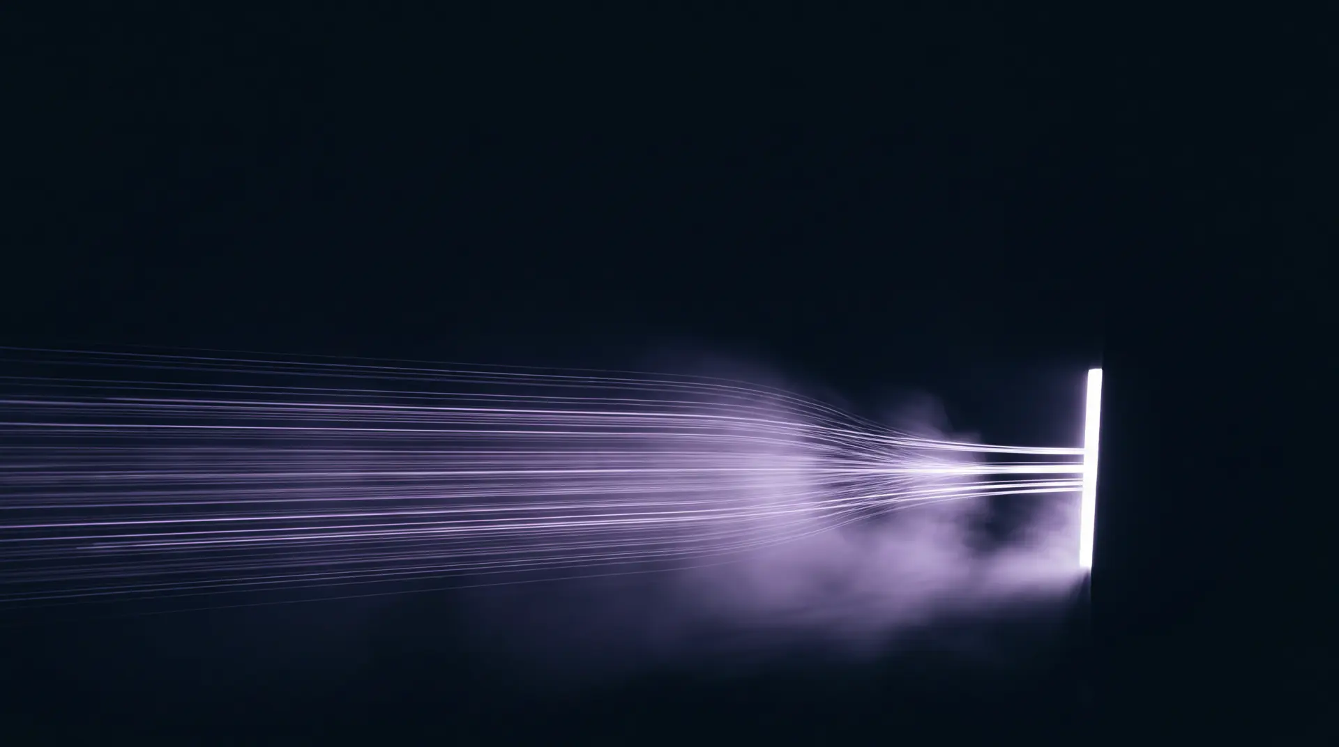 Abstract artwork: many fine streams of light converging on a single narrow lit aperture, most stopping at it.